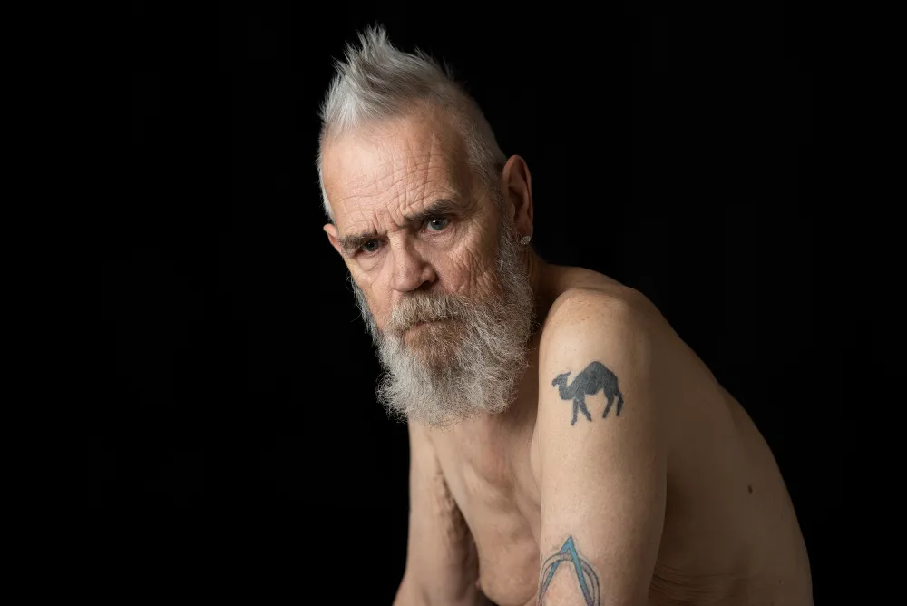 Tattoo Model posing in fashion shoot